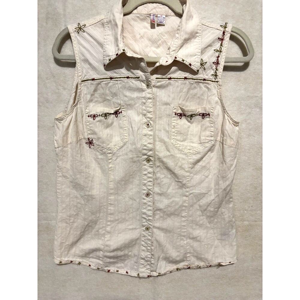 Vintage Bill Blass women XL Cream Button Down Embroidered top‎ Cowgirl boho work